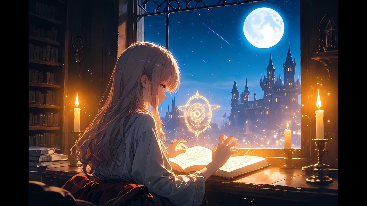 「Studying Magic by Library Night 🌙✨ 」 | Gentle Fantasy Music for Study & Relaxation