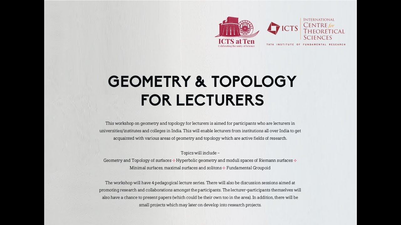 Hyperbolic geometry, Fuchsian groups and moduli spaces (Lecture 1) by Subhojoy Gupta