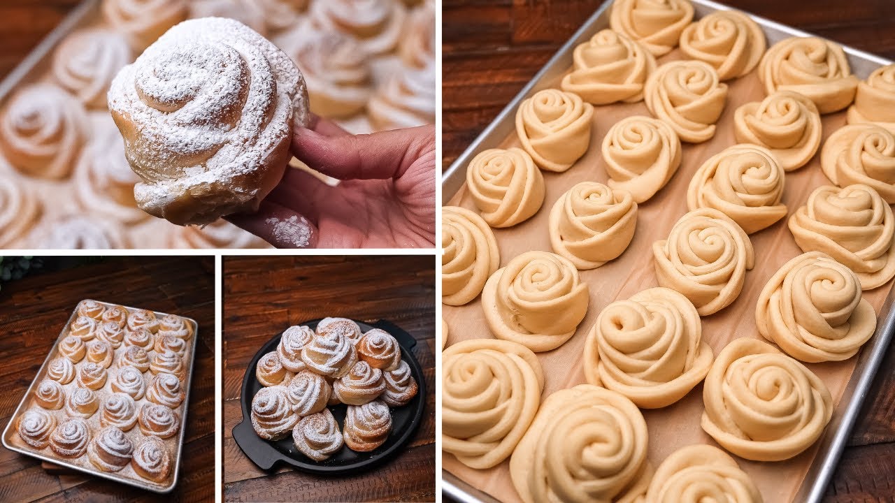 Rose Rolls رولات الورد  سر الخبازين في عمل عجينه هاتفضل طريه لاسبوع وجاهزه ف دقايق