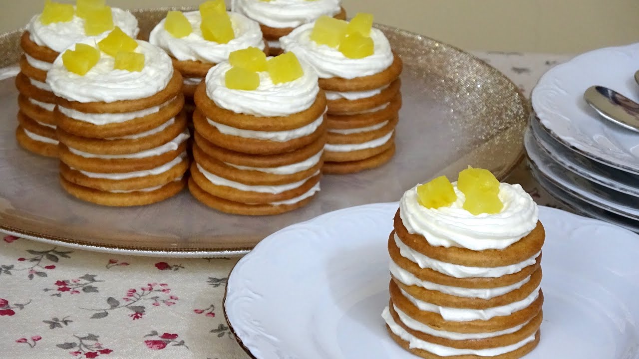 POSTRE DE GALLETAS Y PIÑA, CON 3 INGREDIENTES, SIN HORNO! Fácil y Rico 🤩COOKIE AND PINEAPPLE DESSERT