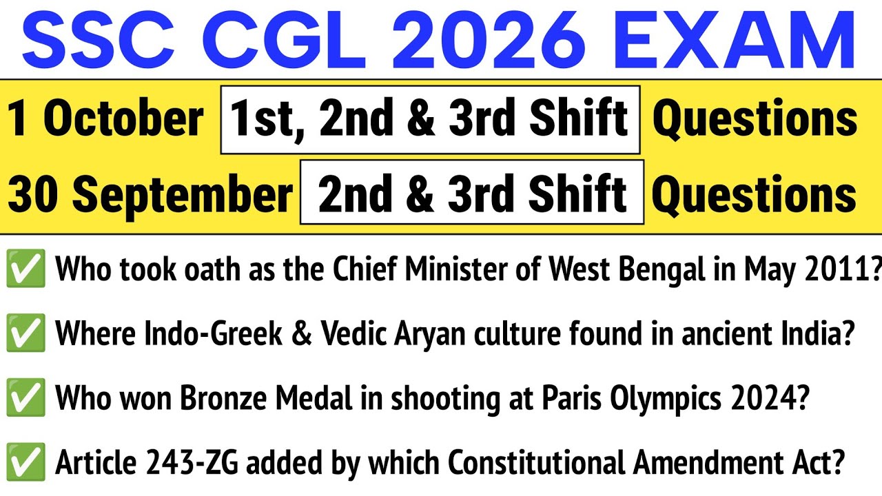 SSC CGL Exam 2026 All 5 Shifts Questions Analysis | SSC CGL Exam GK GS Questions Review Today 