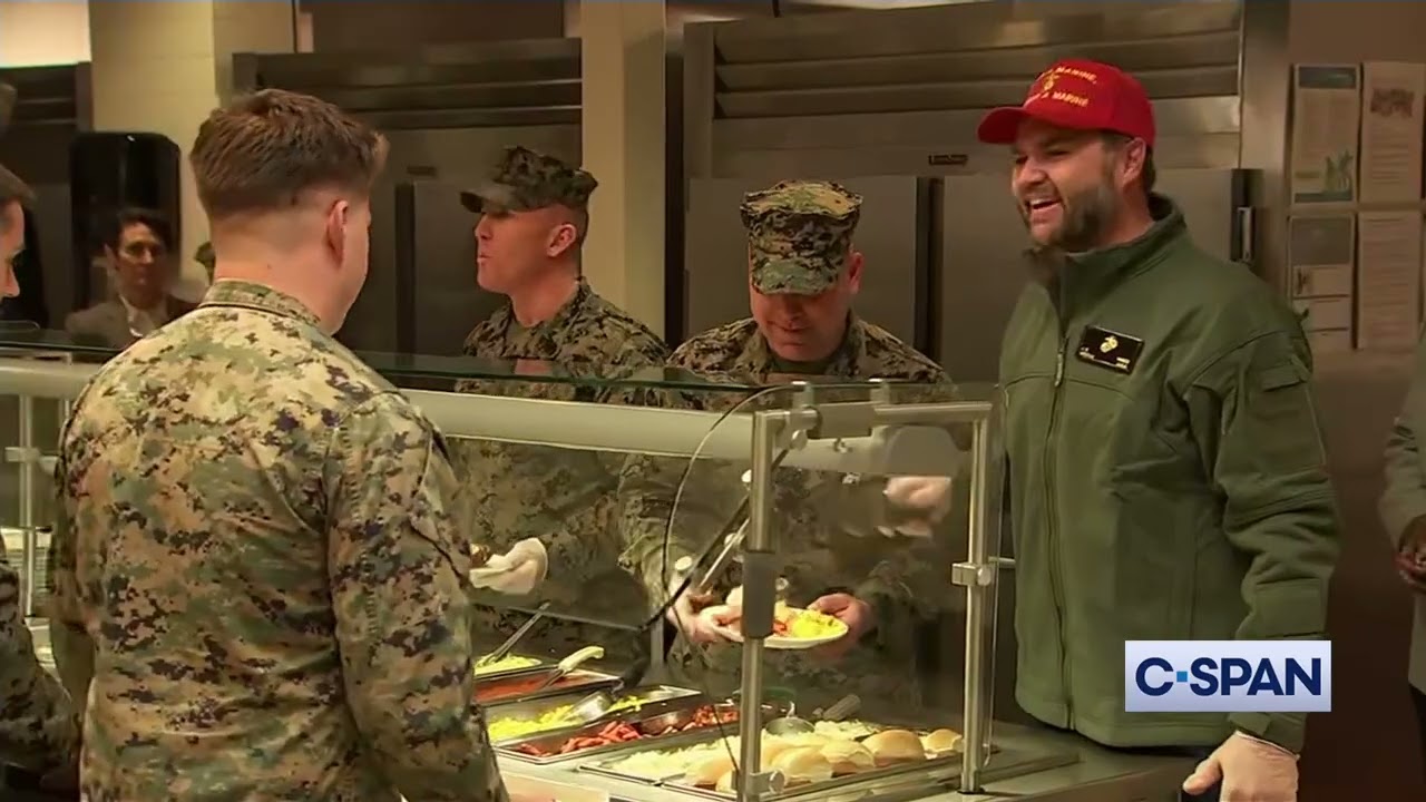 JD Vance serves and eats food at Marine Corps Base Quantico mess hall (3-26-2025)
