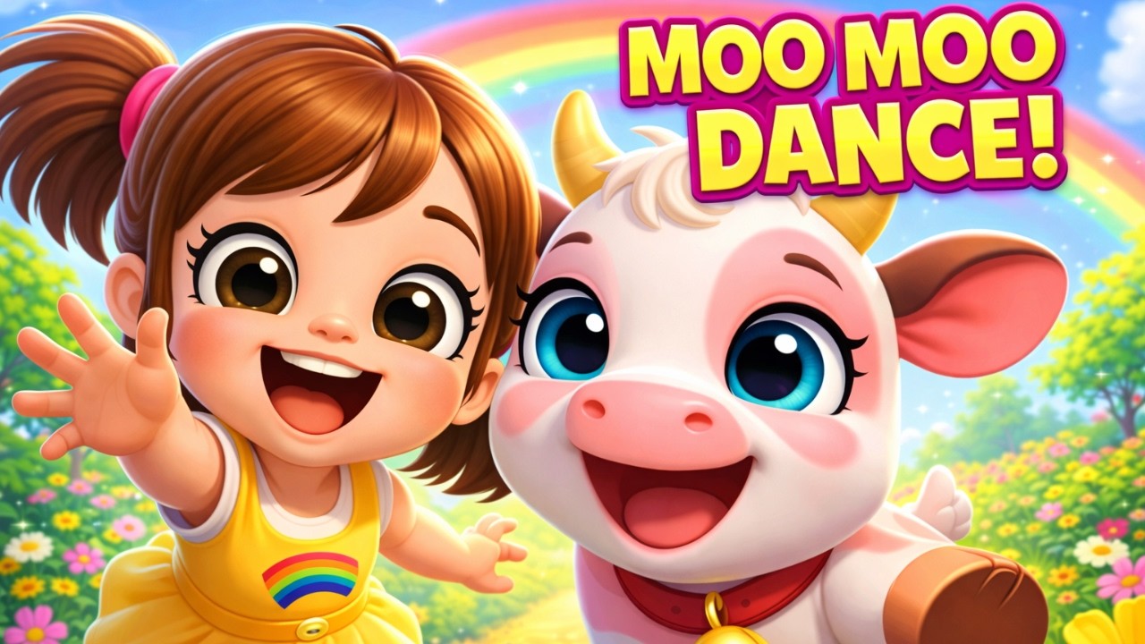 Moo Moo Dance 🐄🌈 Fun Farm Dance Song for Kids | Baby & Cow Nursery Rhyme