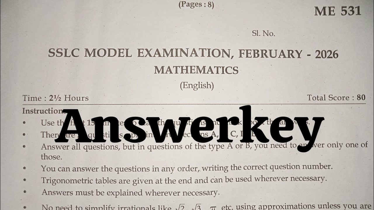 SSLC Model exam 2026/maths /Answerkey