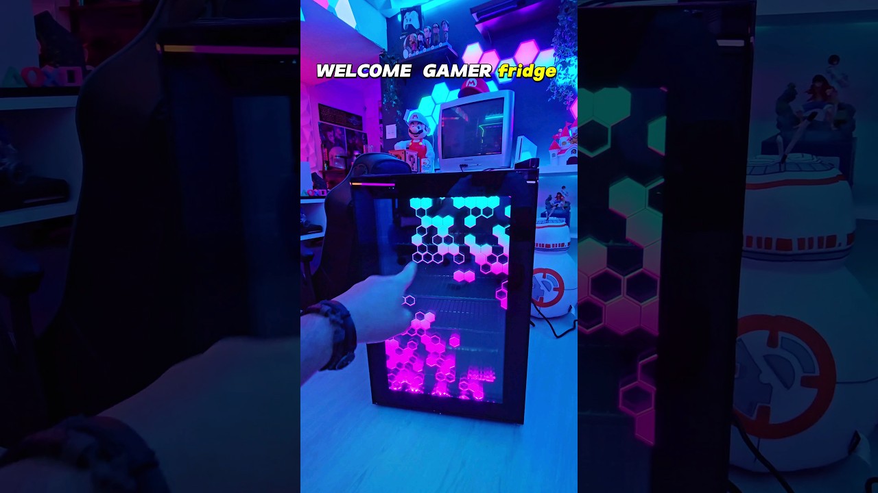 GAMER FRIDGE?! 😎 RGB fridge from @newairusa 👈 👌 #setup #gamer #gameroom