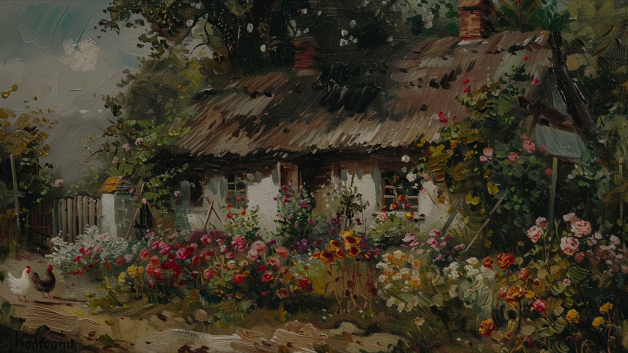 Cottage Garden – Life in Bloom 🍂 Digital Oil Painting | 4K Art for Display