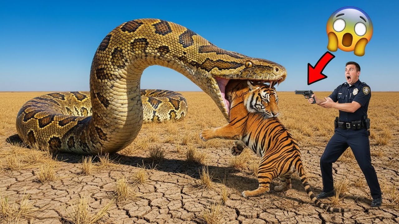 Heroic Team Faces Off Against a Giant Python to Save a Wild Tiger from a Deadly Assault!