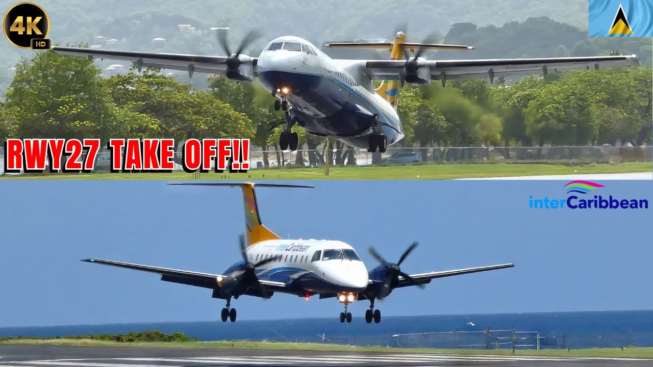 EPIC!! InterCaribbean ATR72-500 Departure + E120 Landing in St Lucia Airport