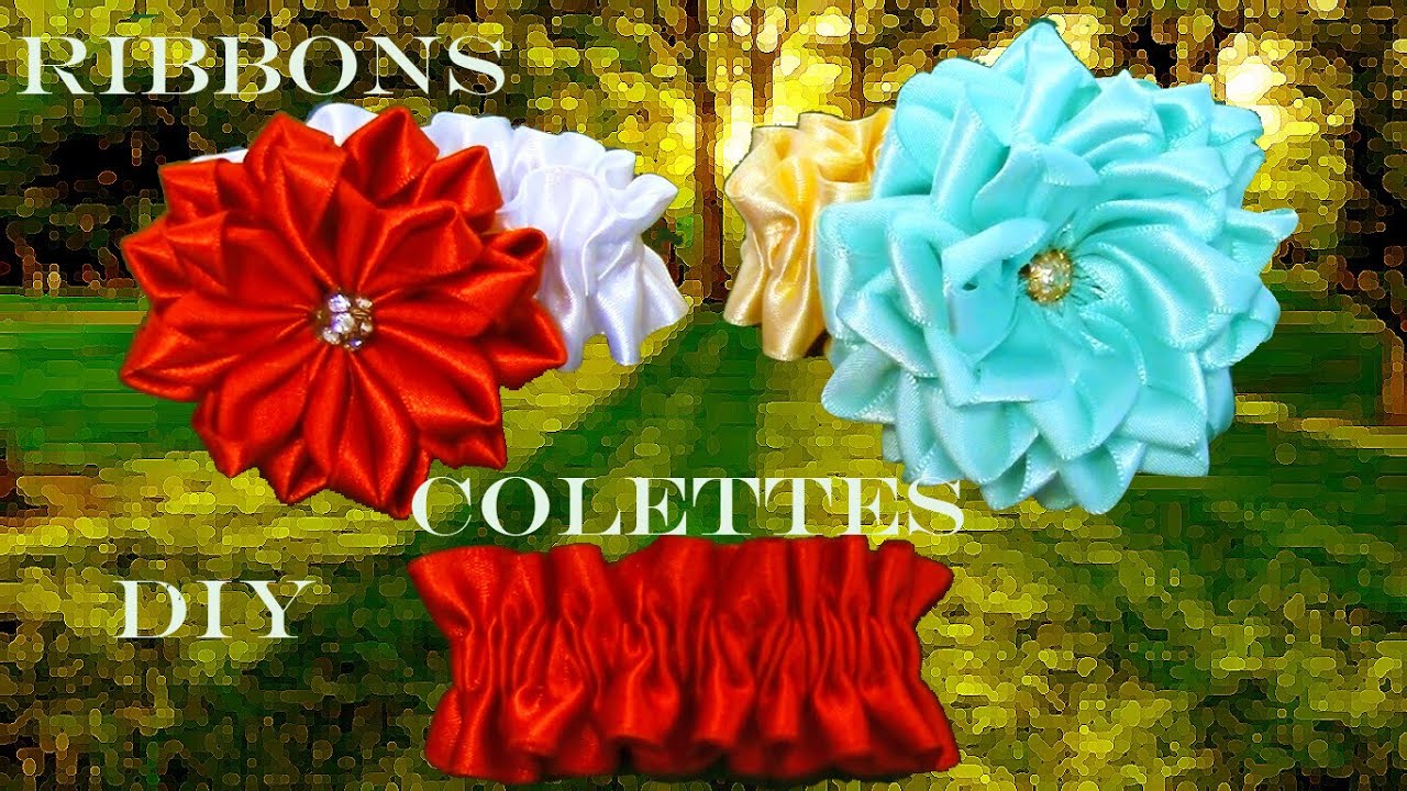 DIY  Kanzashi ligas colettes para flores en cintas - Kanzashi flowers  rubber bands in ribbons