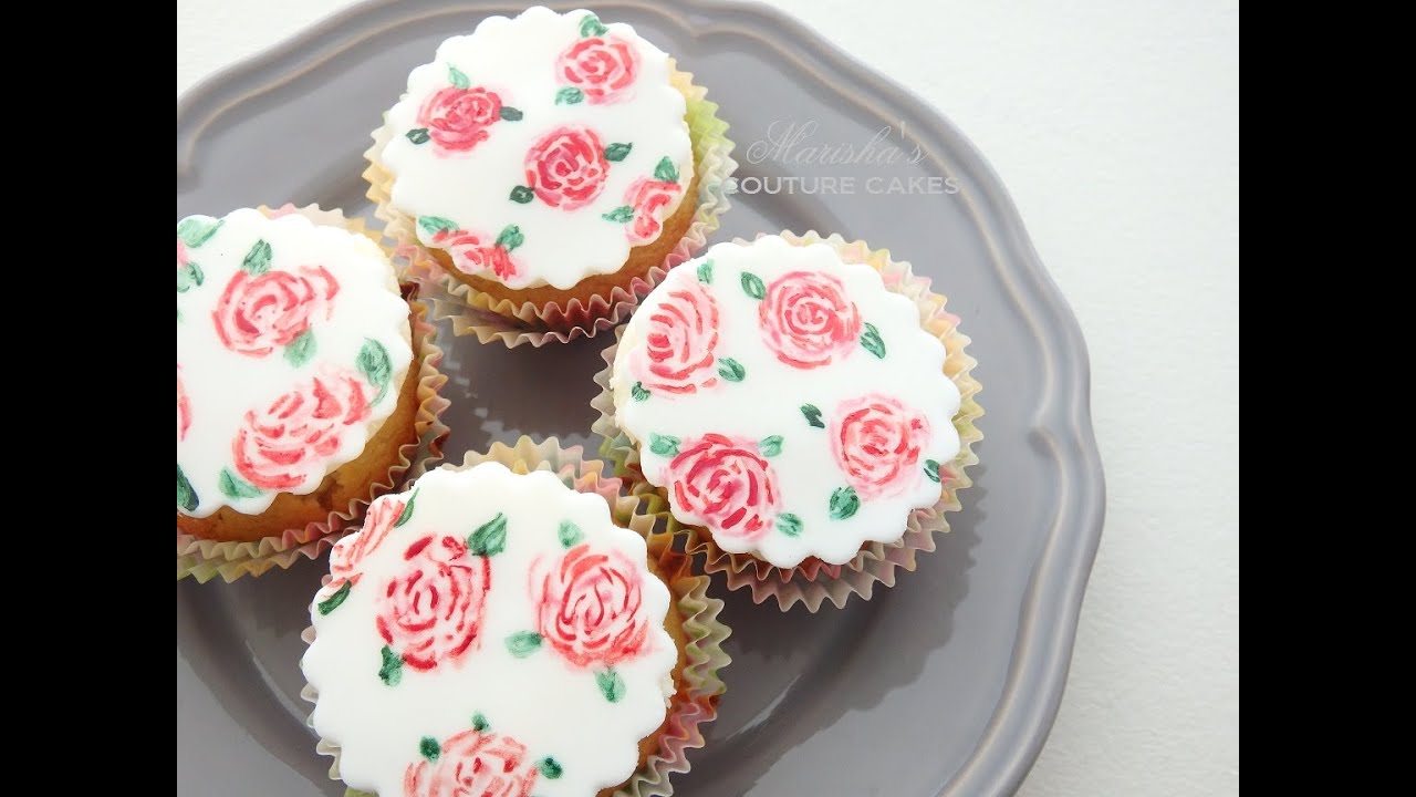 Hand-Painted Watercolor Rose Cupcakes