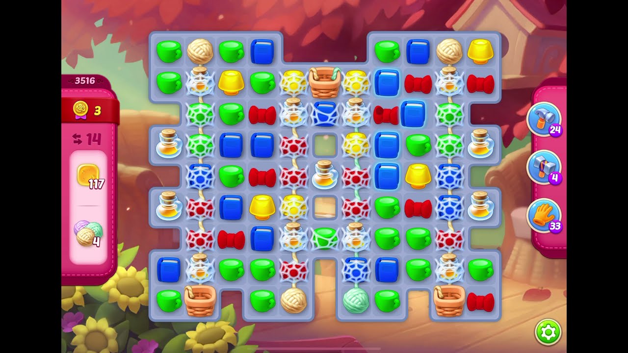 HomeScapes Level 3516 no boosters (14 moves)