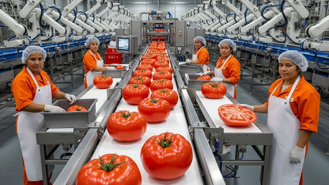 Tomato Juice Production Process in a Modern Factory
