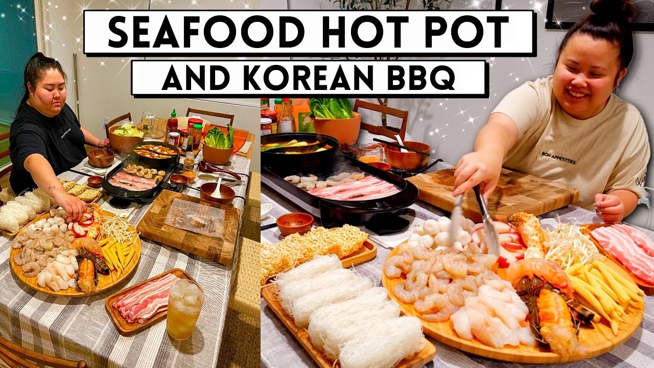SEAFOOD HOT POT + KOREAN BBQ PORK BELLY AT HOME + SPRING ROLLS 먹방 MUKBANG EATING SHOW! *OMG!*