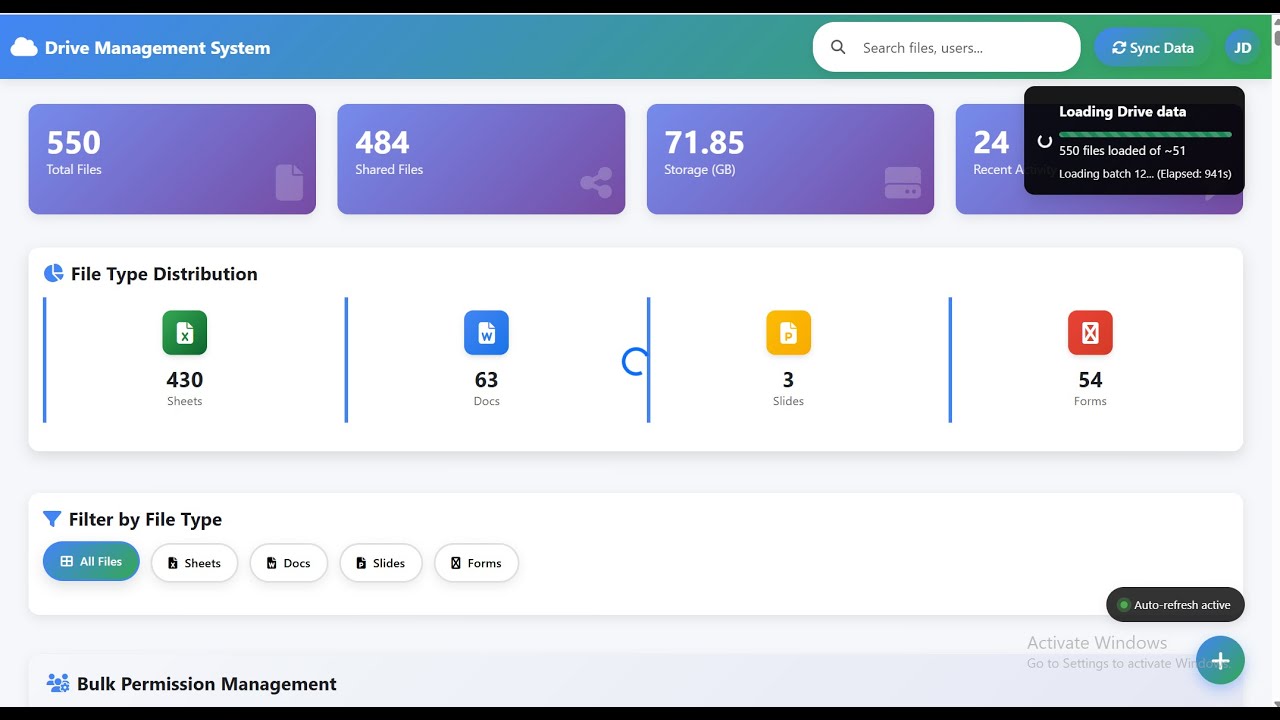 Drive Management System built using Google Apps Script + HTML to manage files, permissions CRUD|A878