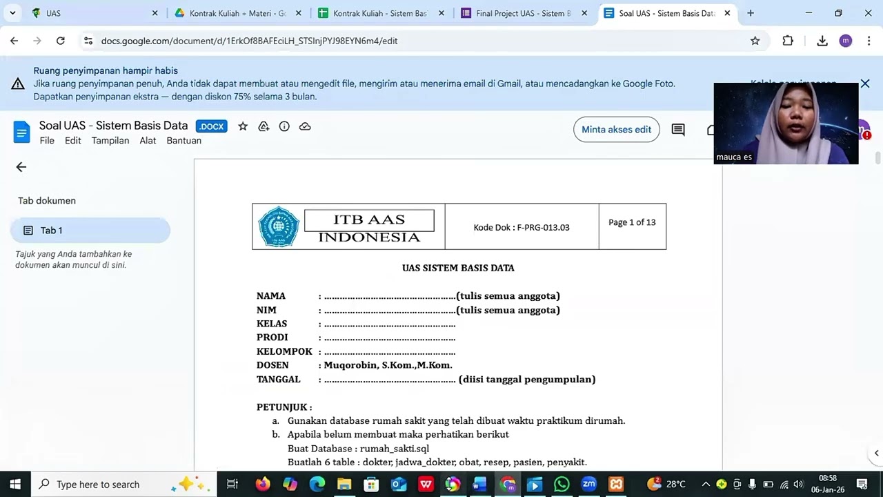 Tugas UAS Sistem Manajemen Basis Data kelompok 6, Institut Teknologi Bisnis AAS Indonesia 2026