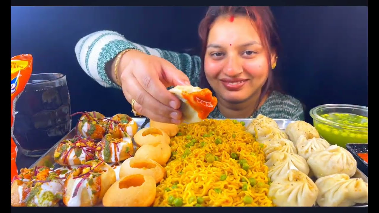 Panipuri masala maggi momos & Dahi puri eating challenge|| 