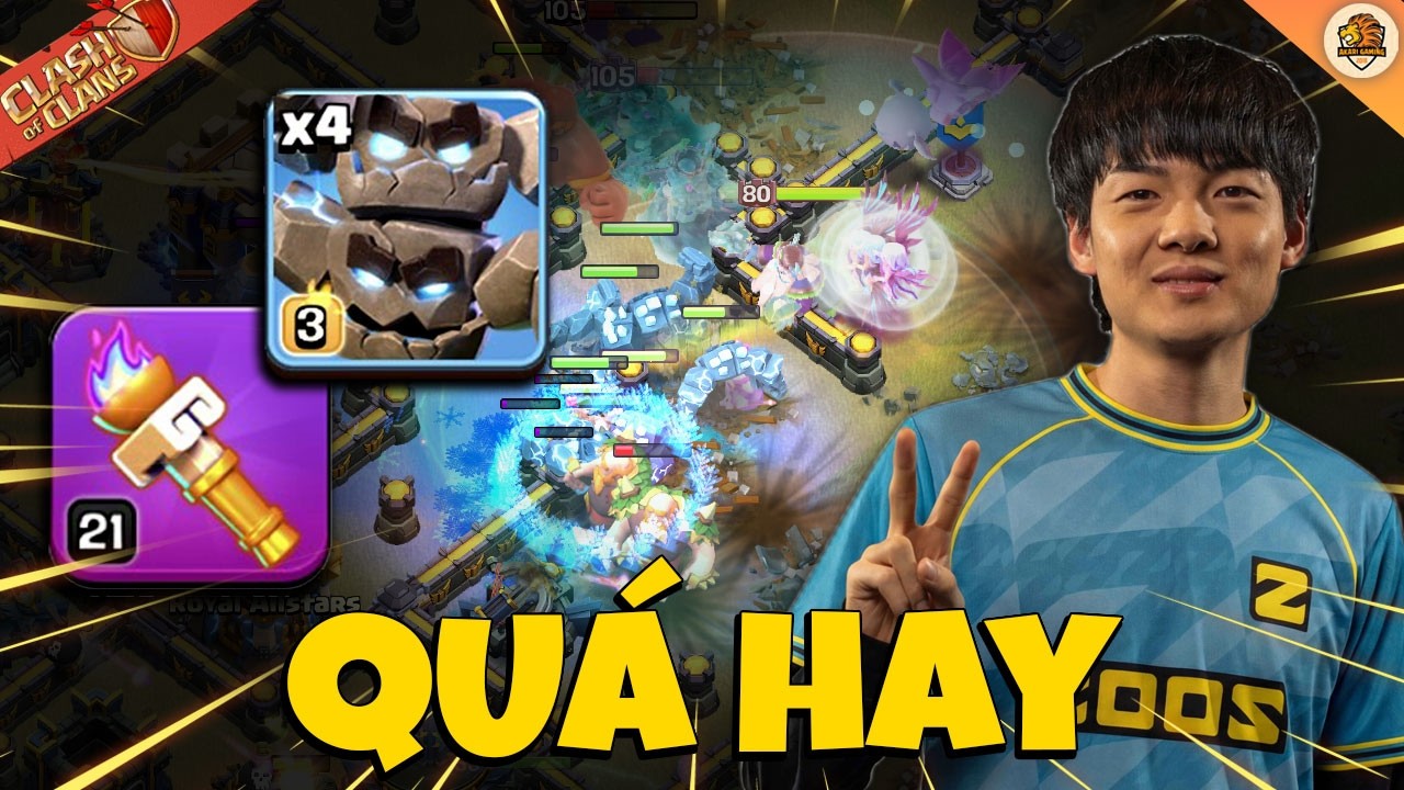 Stars Đánh Thạch Nhân Thiên Thạch Kẹp Ngọn Đuốc Hào Hùng Hay Đấy TH18 Attack Clash of clans