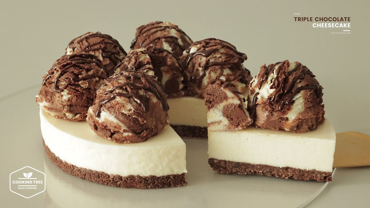 아이스크림 비주얼! 노오븐 트리플 초콜릿 치즈케이크 만들기 : No-Bake Triple Chocolate Cheesecake Recipe | Cooking tree
