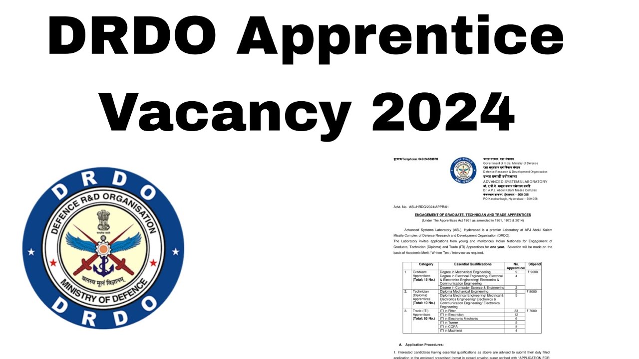DRDO Apprentice Recruitment 2024- Apply for 90 Posts | Engineering, Diploma & ITI can apply |