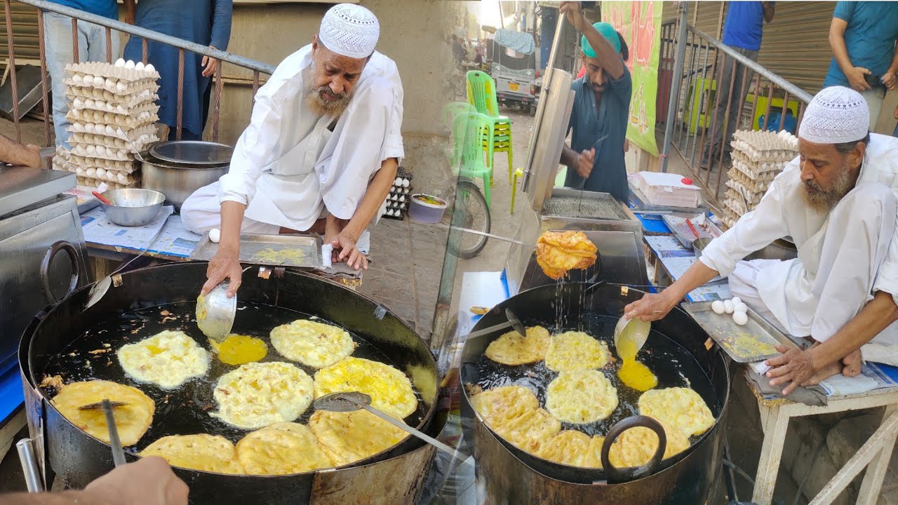 Special Almond Malpura making | Street Food Karachi 🇵🇰  | Almond Egg Malpua Recipe | WAHJOC Food