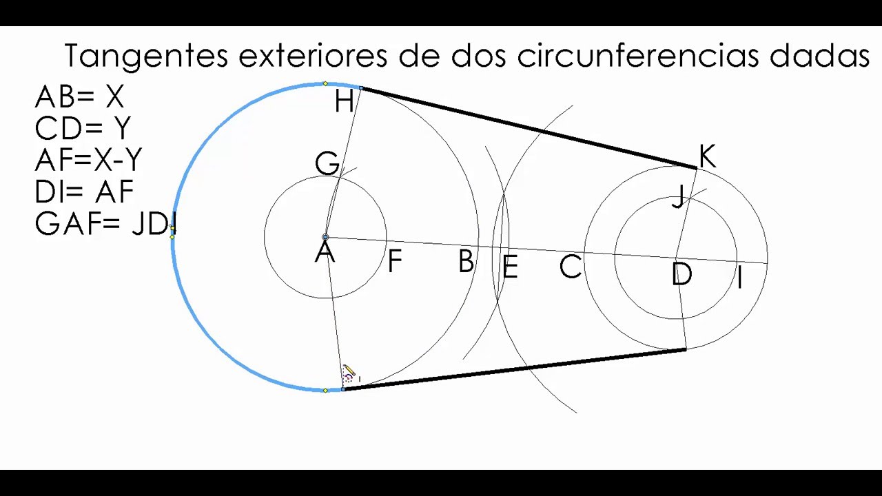 Geometría descriptiva: Tangentes exteriores de dos circunferencias dadas
