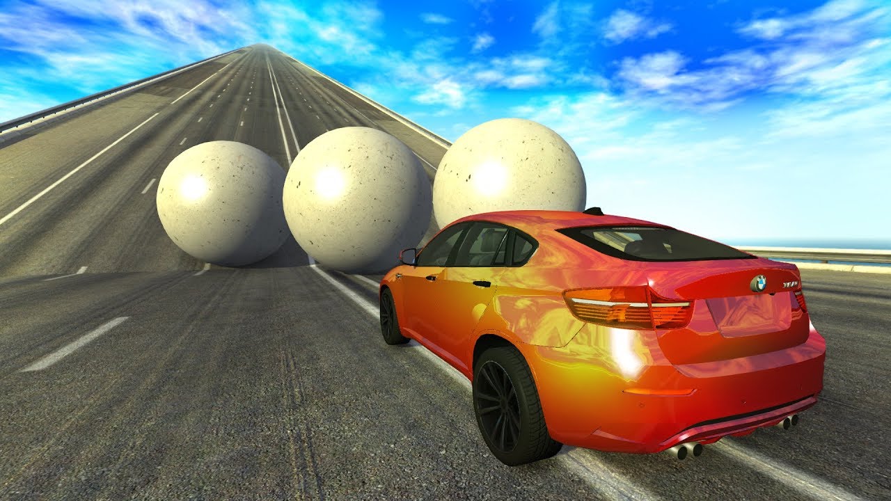 Giant Balls Crushing Against Moving Cars #2 - BeamNG drive