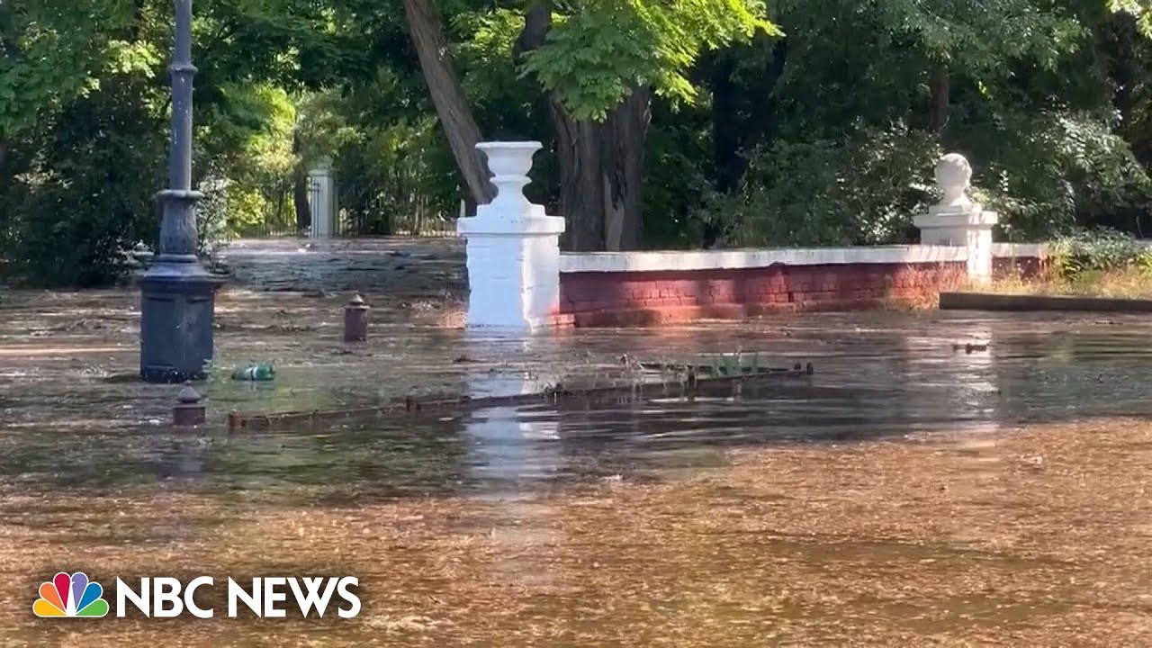 Video reportedly shows flooding in the town of Nova Kakhovka after dam wall breach