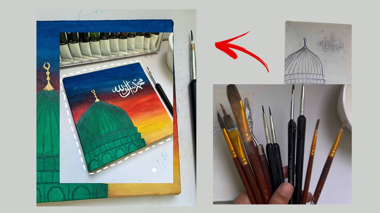 Easy Beautiful Madina Painting idea 💚 | Painting for Beginners 