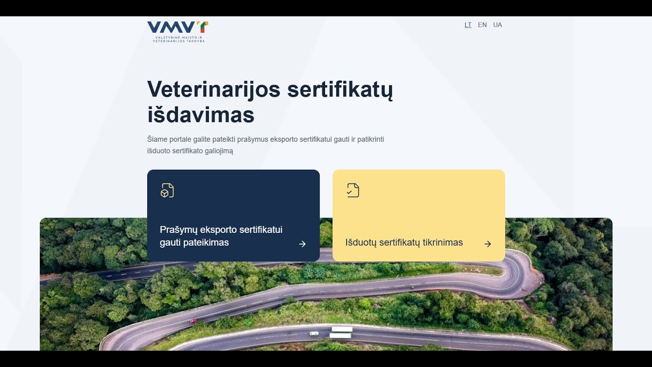 Veterinarijos sertifikatų išdavimas:  VMVT e -paslaugų portalas (gyvūnų siuntos)