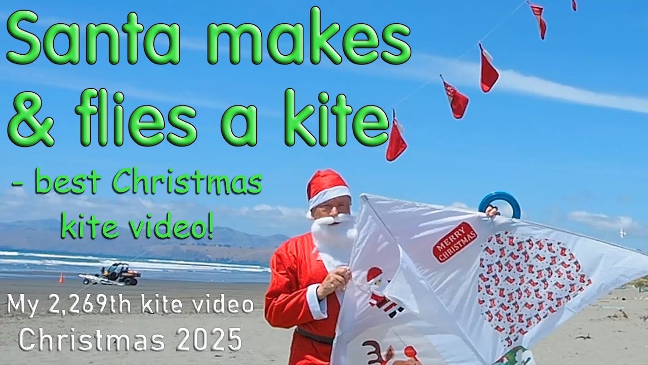 Santa makes & flies a kite - best Christmas kite video!
