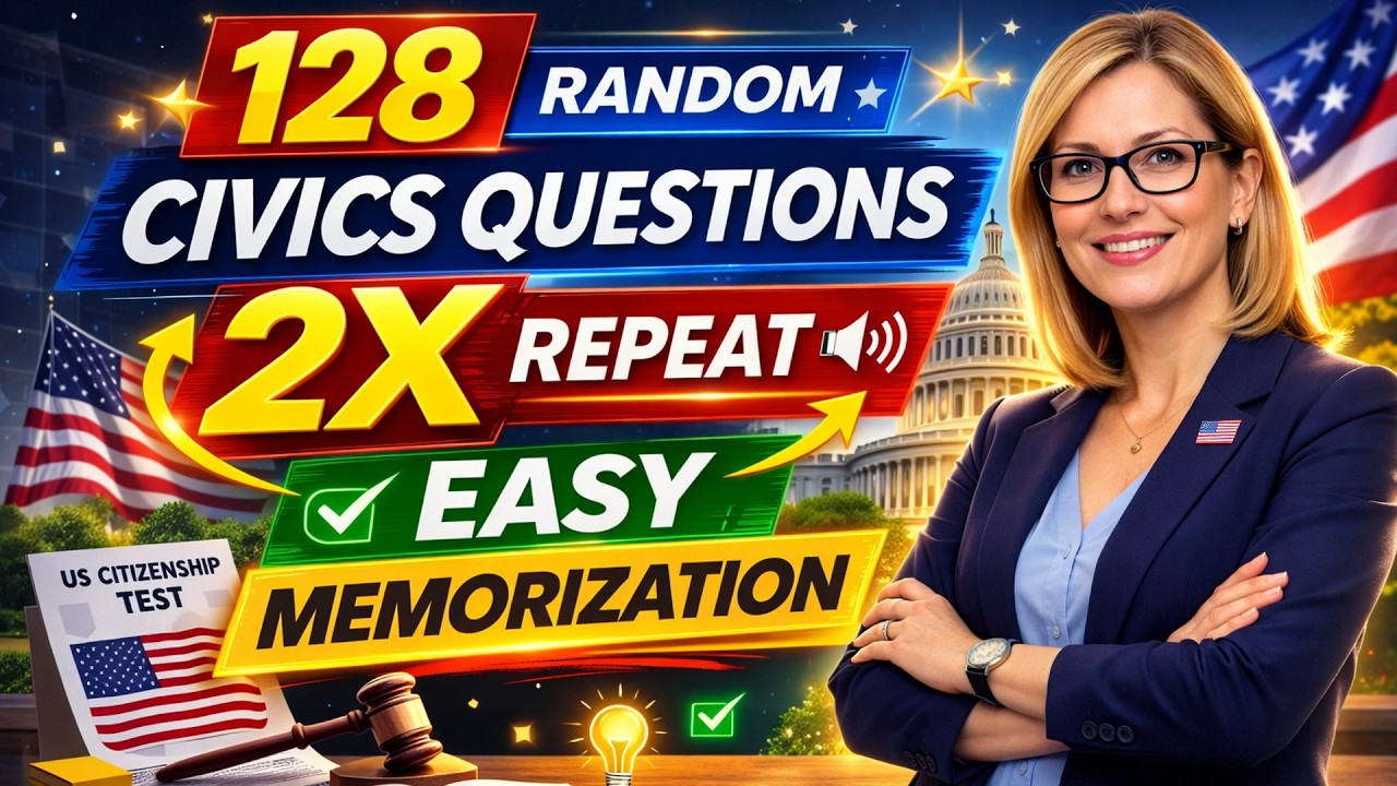 128 Civics Questions random 2026 for US Citizenship Interview - Repeat 2X Q&A for Easy Memorization
