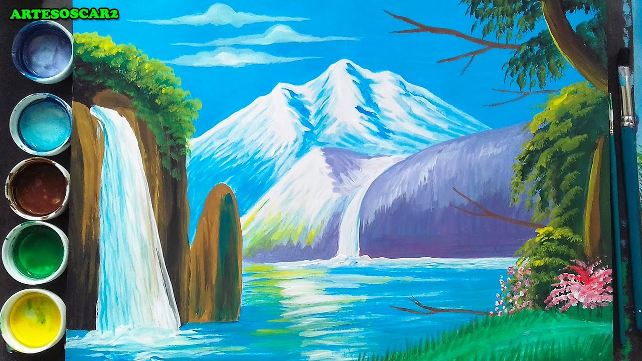 COMO PINTAR PAISAJE con TEMPERAS para Principiantes - YouTube