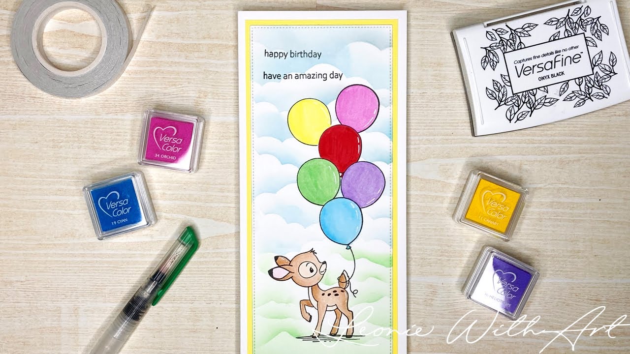 Nellie Snellen | Slim Line Card With Masking and Selfmade stencils for the background