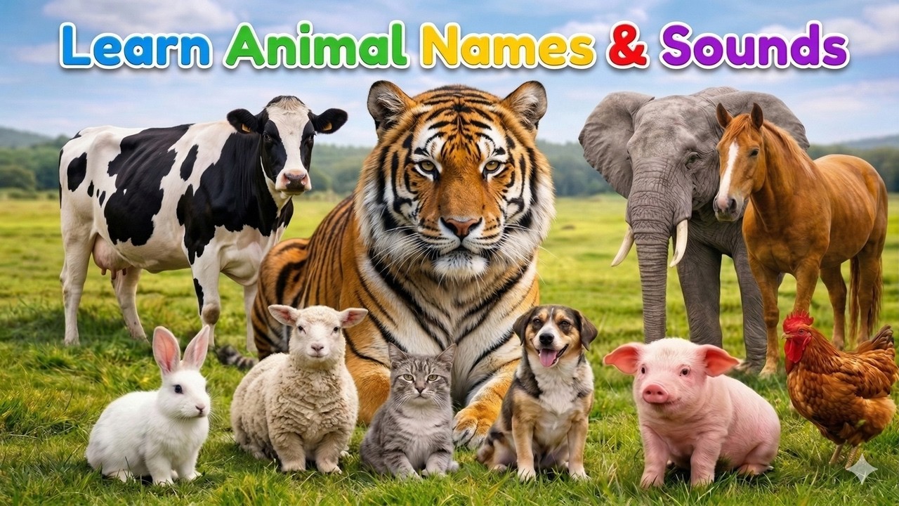 50 Cute Animal Sounds 🐱🐮🐑 | Cat, Cow, Elephant, Lion, Dog, & Sheep Sounds for Kids