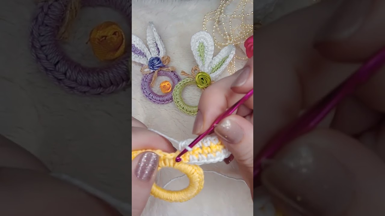 Porta guardanapo em crochê para pascoa (orelha de coelho).