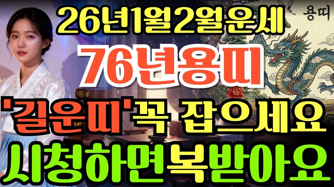 [76년용띠26년1월,2월운세]시청하면복이오는1976년병진생용띠26년1월,2월운세