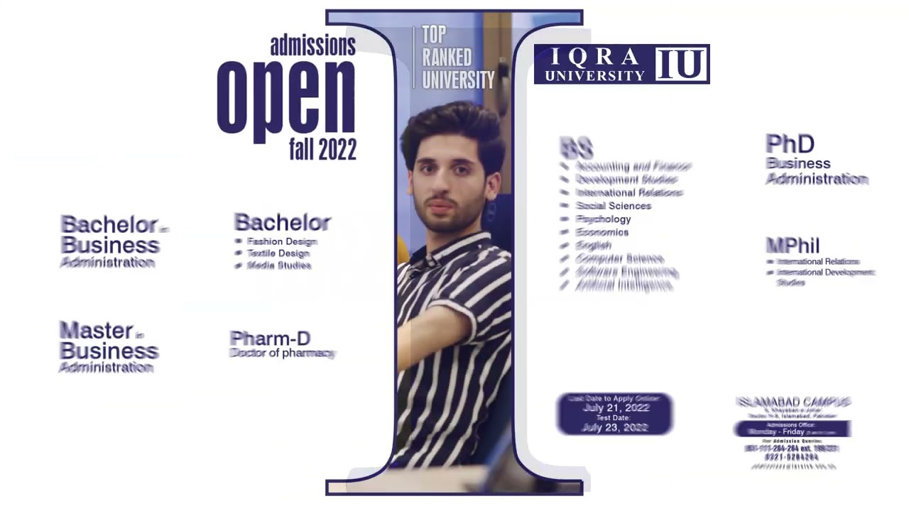 Iqra Univerasity,Islamabad campus Admissions Open Fall 2022 at Iqra University Islamabad