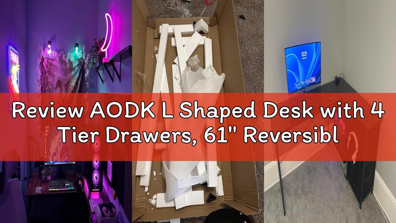 Review AODK L Shaped Desk with 4 Tier Drawers, 61