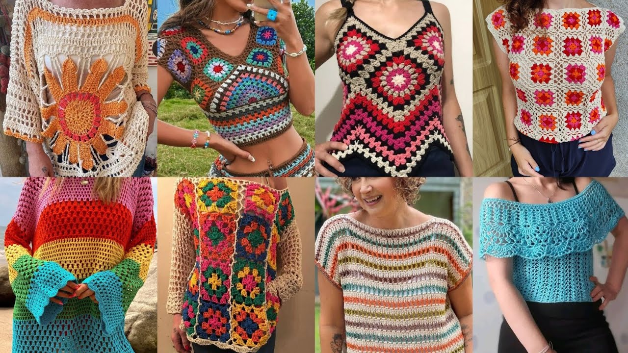 Elegant Crochet New Design For Top Blouse||Tunic Top Blouse||Granny Square Blouse||Mesh Top