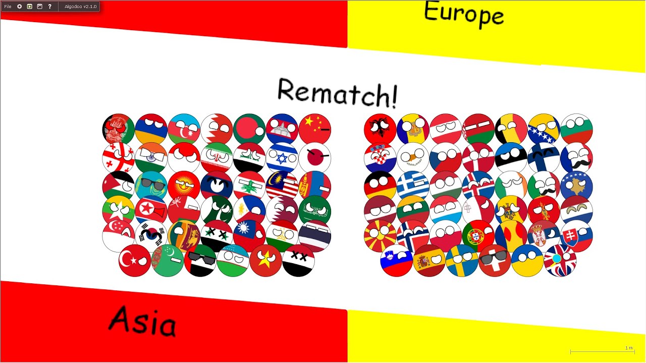 Asia VS Europe marble race Rematch! - Marble race in Algodoo 82 Countryballs.