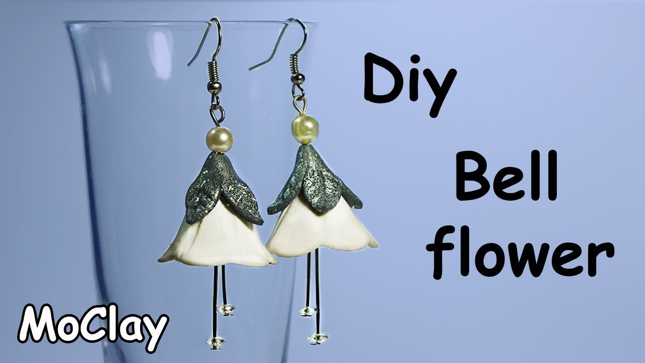 DIY earrings - White campanula flower - Polymer clay tutorial