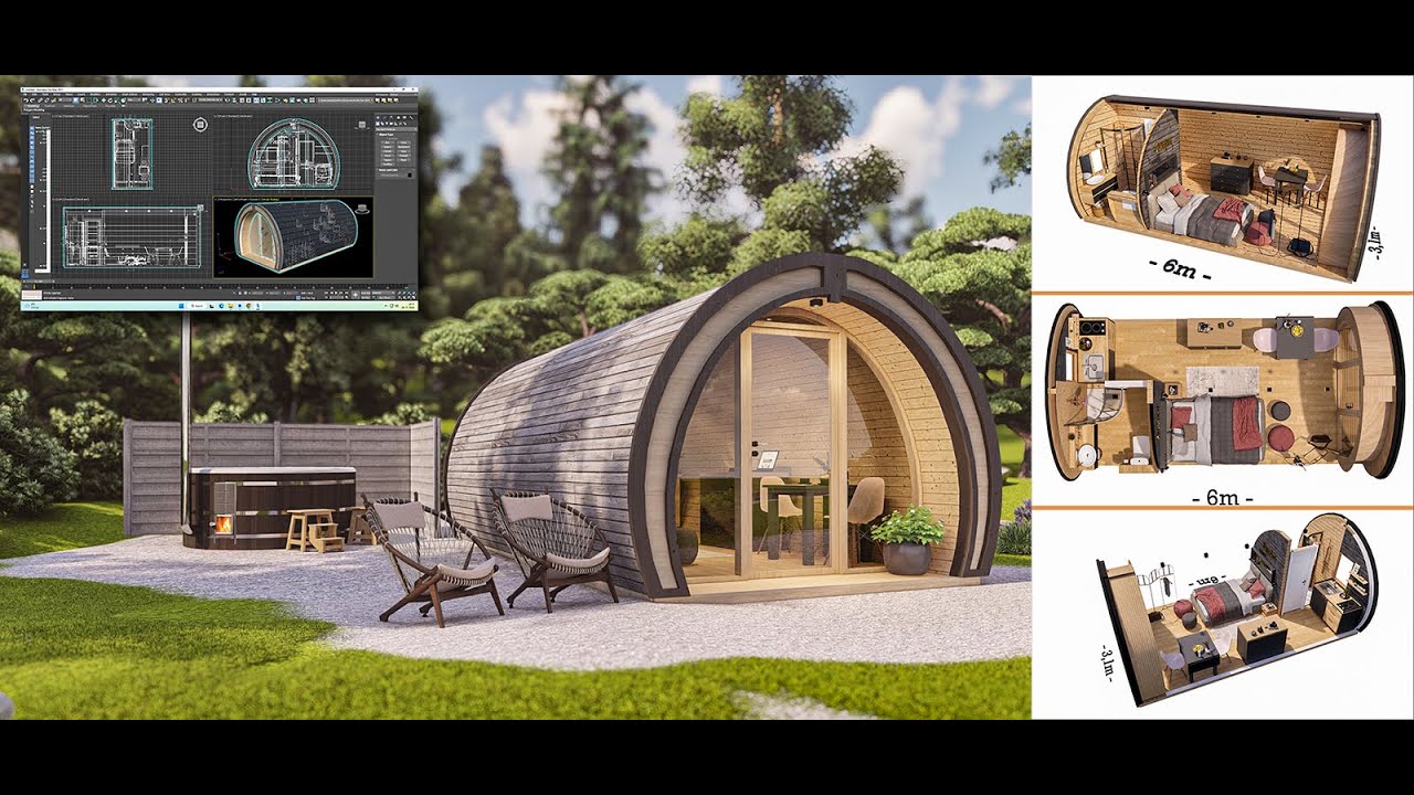 barrel glamping pod ELA ,basic plan blue print DIY
