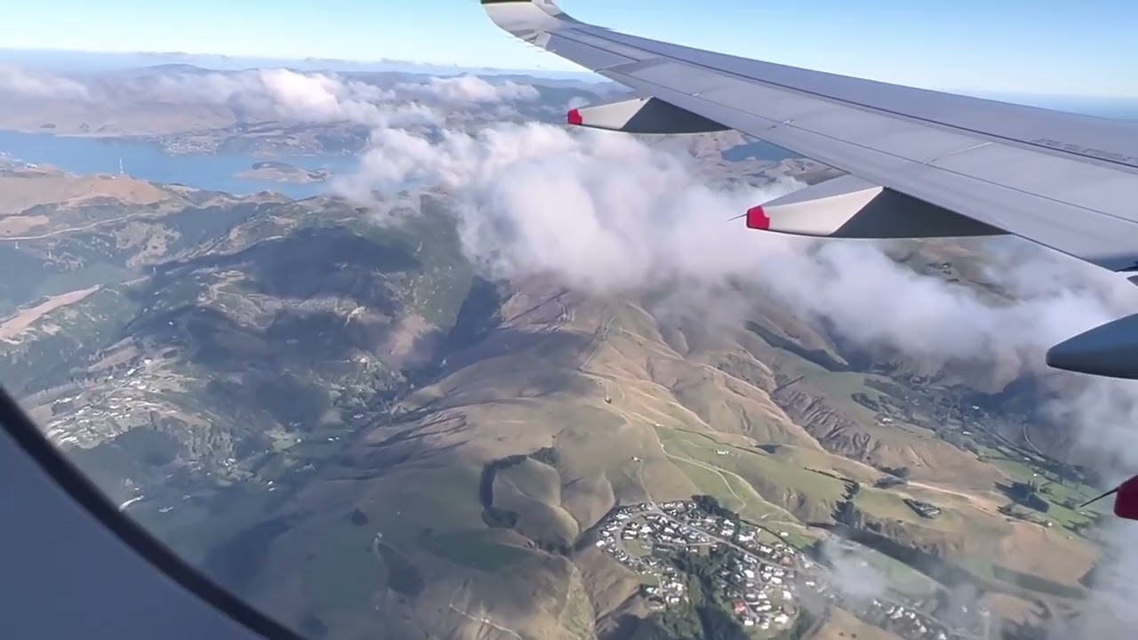 Airplane take off and landing, Christchurch city Aerial view