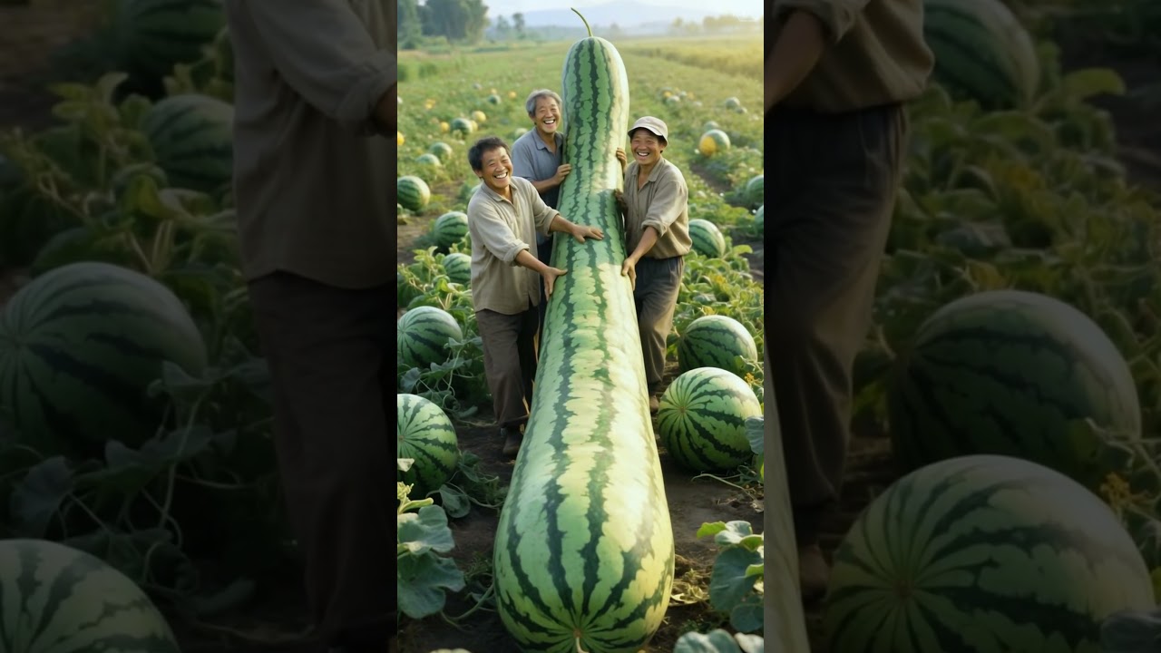 Chinese farmers harvest long watermelons🍉#fruit #farming#farm #nature #shorts