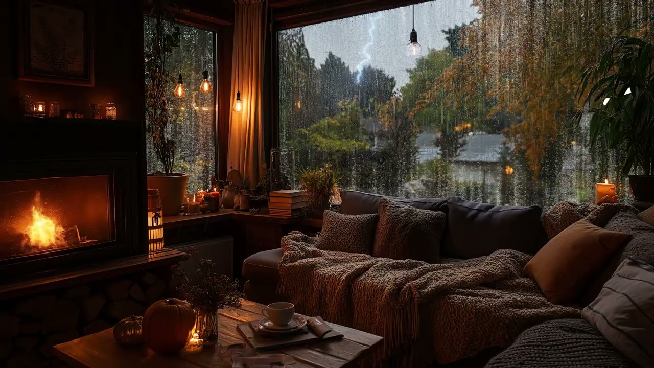 Winter Rain Ambience 🔥 Fireplace ASMR for Sleeping & Focus (3 Hours)