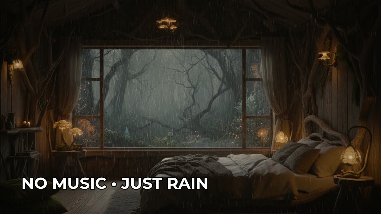 Relaxing Rain Sounds in a Cozy Cabin at Night for Deep Sleep