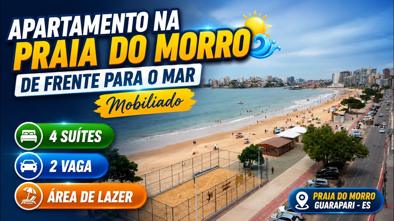 Apartamento na Praia do Morro de frente para o mar mobiliado 4 suítes 2 vaga e área de lazer