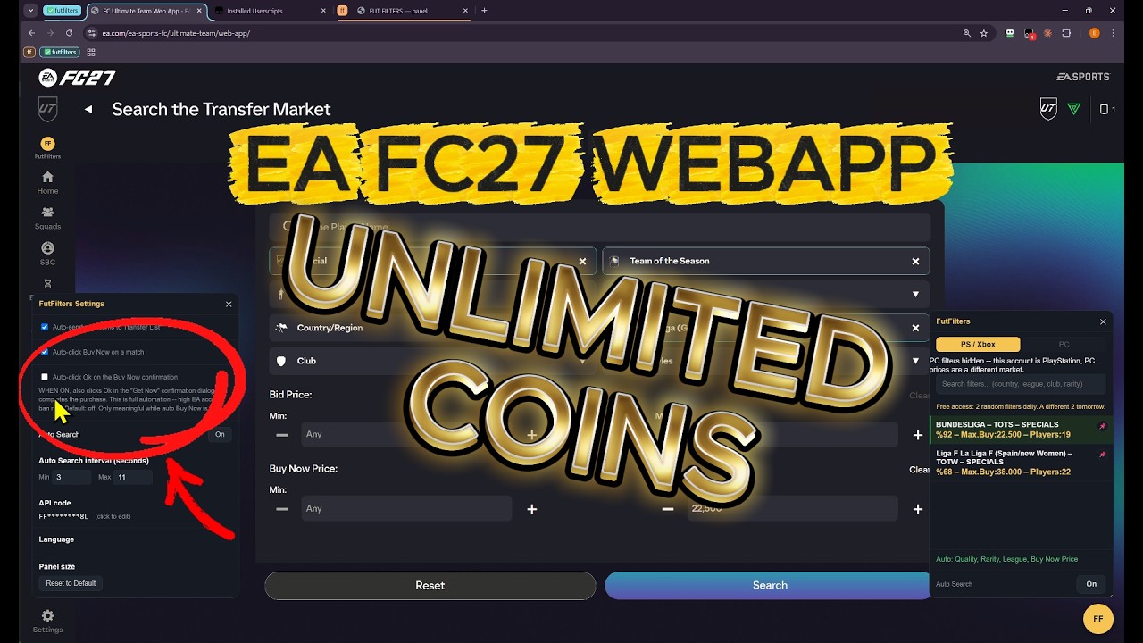 EA FC27 Webapp UNLIMITED COINS Autosnipe Filters and Autobuyer #eafc27 #webapp #autobuyer #snipe