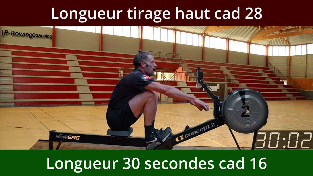 Séance de 40 minutes de travail sur rameur fractionné en 30 sec / 3 sec jambes, dos et bras