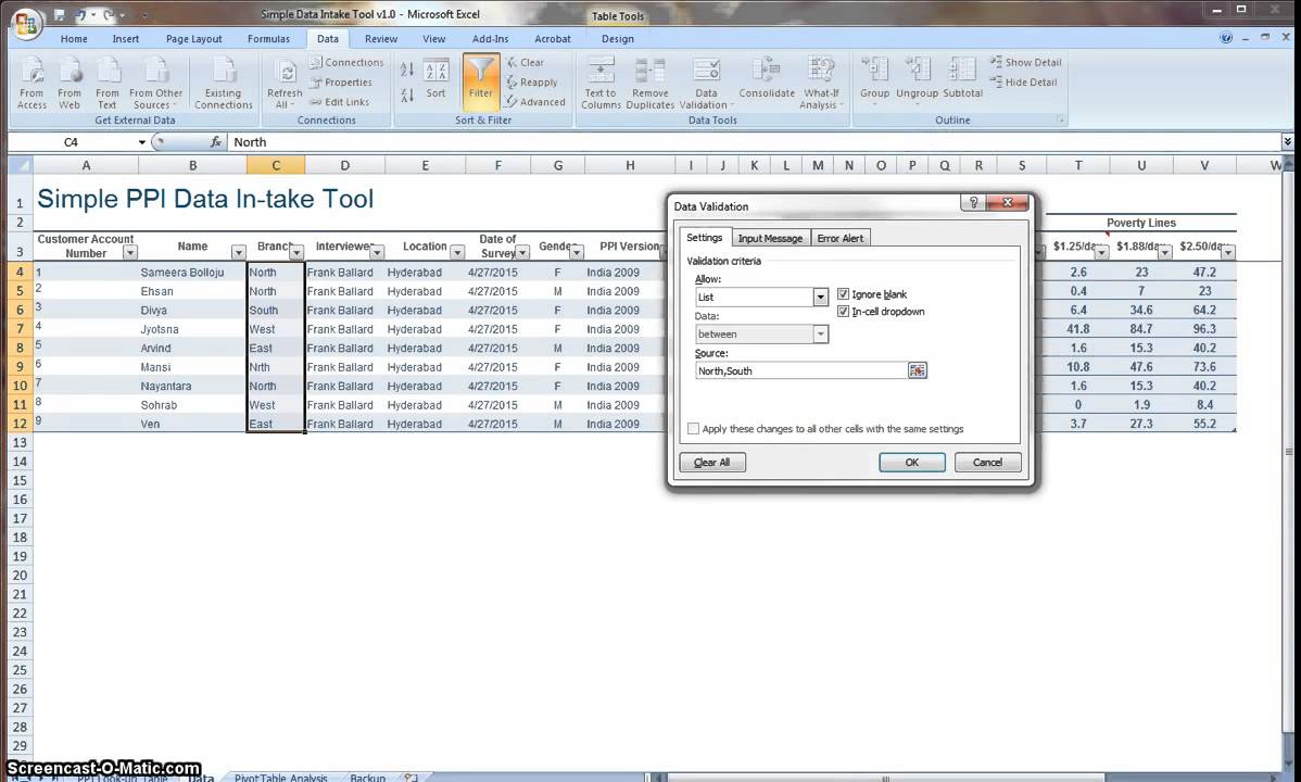Data validation with the Simple Intake Tool
